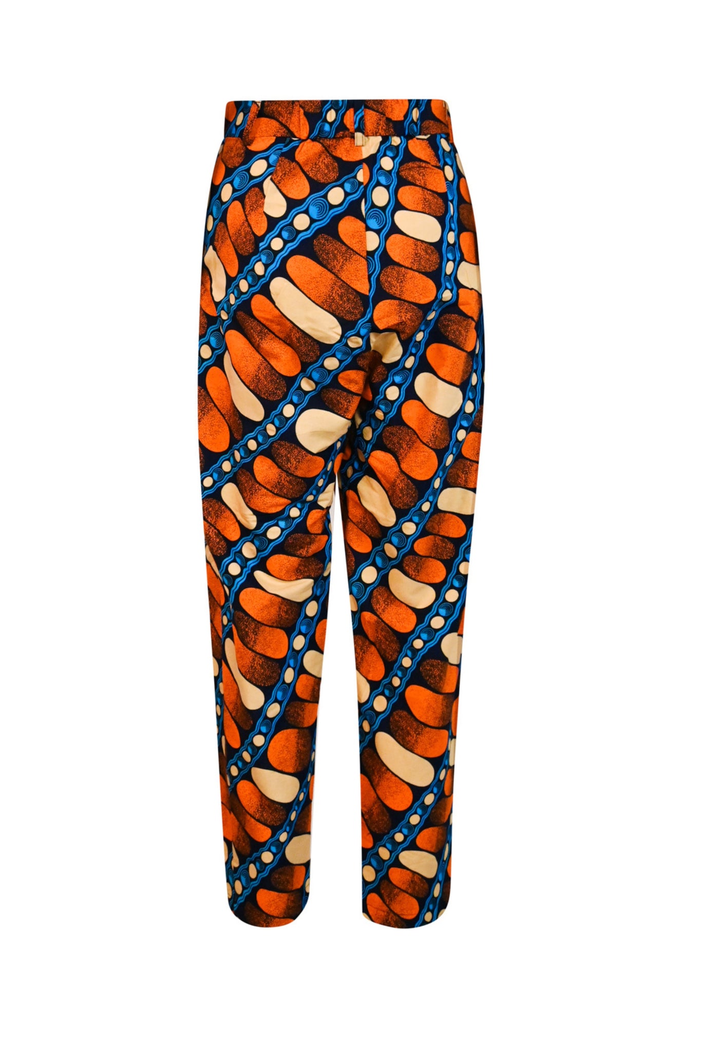 Adaora Tapered leg Pants - Orange/Blue Pearls and Pebbles Print |TROPICANA