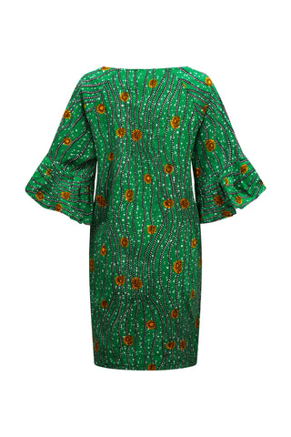 Abayomi Mini Dress - Green River Blossoms African Ankara Wax Cotton Print