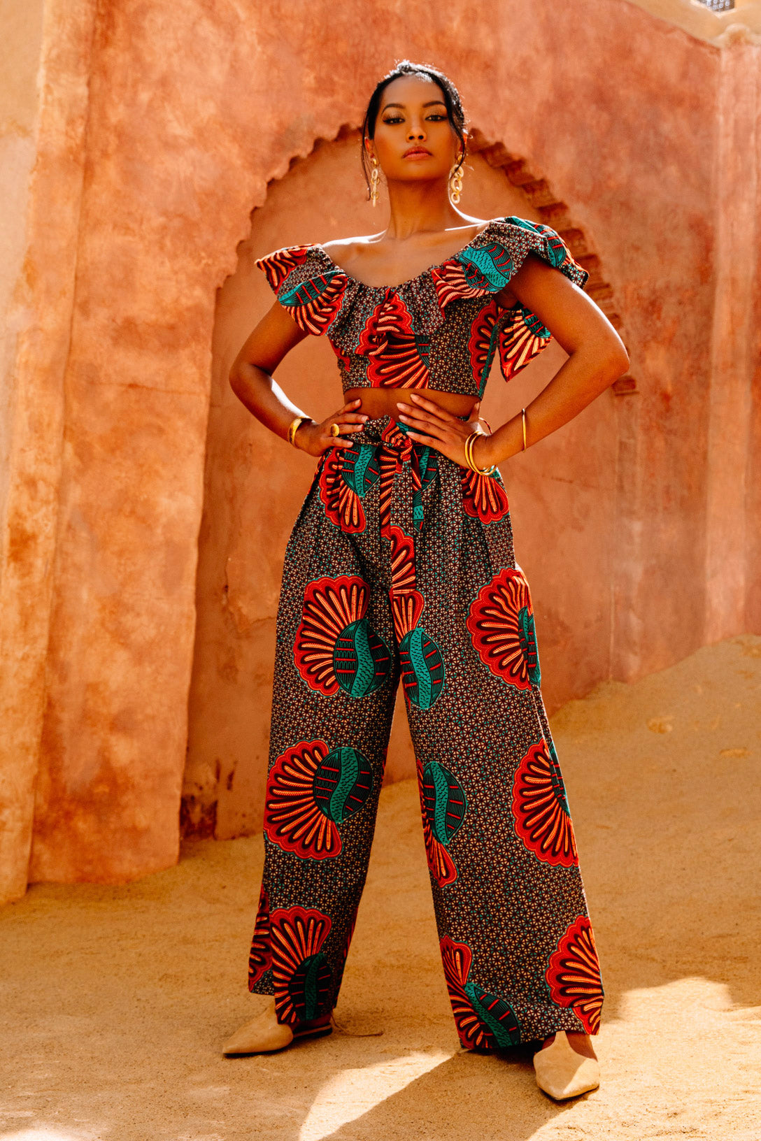 Adaora Wide leg Twin Set - Blue Shell African Ankara Wax Cotton Print