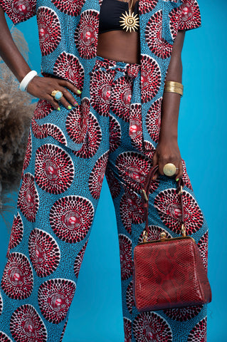 Adaora Wide Leg Pants - Red and White Water Well Print