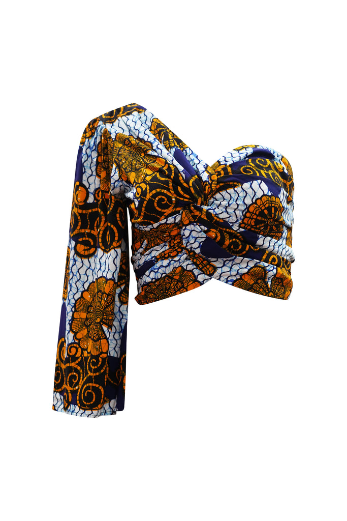Aicha One shoulder neckline Top - Blue and White House of Snail Print