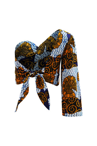 Aicha One shoulder neckline Top - Blue and White House of Snail Print