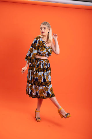 Aicha One shoulder neckline Top - Blue and White House of Snail Print