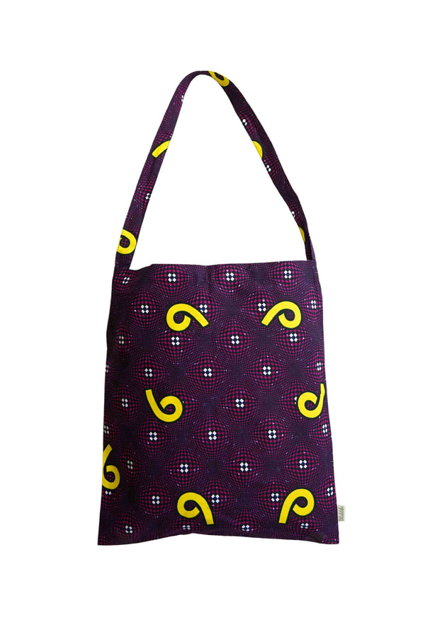 Akoli Messenger Totebag - Purple and Yellow African Ankara Wax Cotton Print