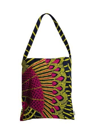 Akoli Messenger Totebag - Blue Pink and Yellow African Ankara Wax Cotton Print