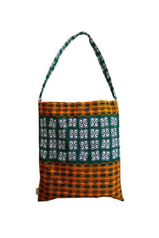 Akoli Messenger Totebag - Green Orange and White African Ankara Wax Cotton Print