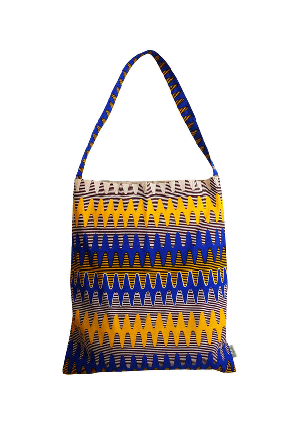 Akoli Messenger Totebag - Yellow and Blue Stripes African Ankara Wax Cotton Print