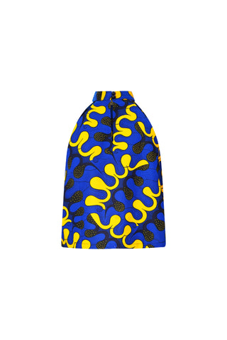 Alika Halter Neck Top - Blue and Yellow Awoulaba African Ankara Wax Cotton Print