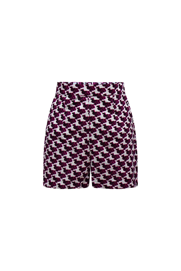 Anuli Shorts - White and Pink Hen and Chicks African Ankara Wax Cotton Print