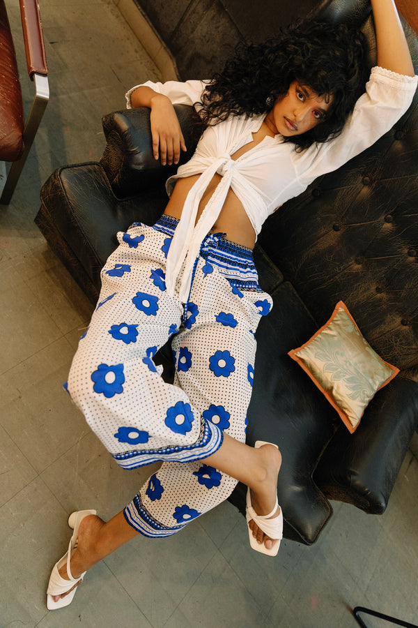 Arize Pants - Blue and white Khanga Print