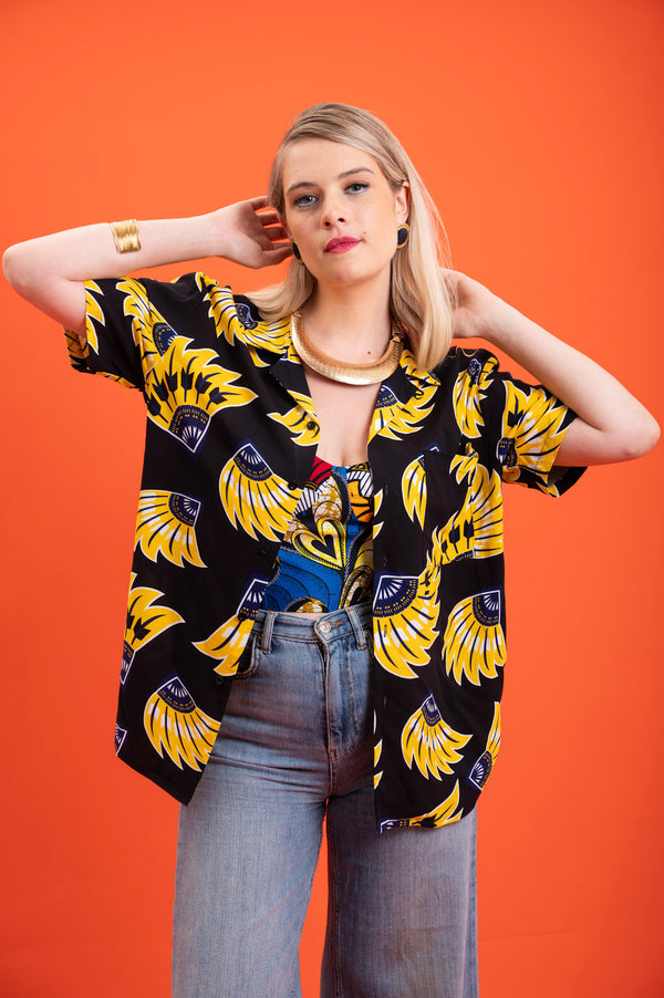 Ashanti Unisex Shirt  - Black and Yellow Plantain Print