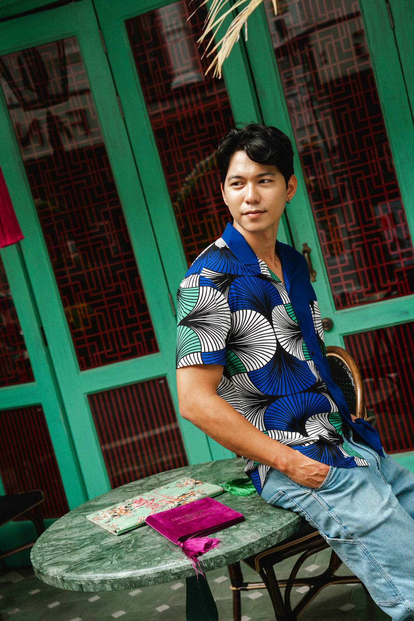 Ashanti Unisex Shirt  - Blue White & Green Ewa Naibu Print