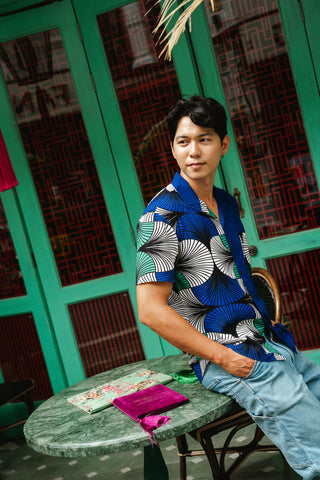 Ashanti Unisex Shirt  - Blue White & Green Ewa Naibu Print