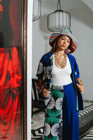 Ashanti Unisex Shirt  - Blue White & Green Ewa Naibu Print