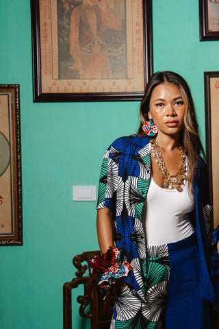 Ashanti Unisex Shirt  - Blue White & Green Ewa Naibu Print