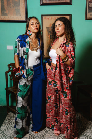 Ashanti Unisex Shirt  - Blue White & Green Ewa Naibu Print