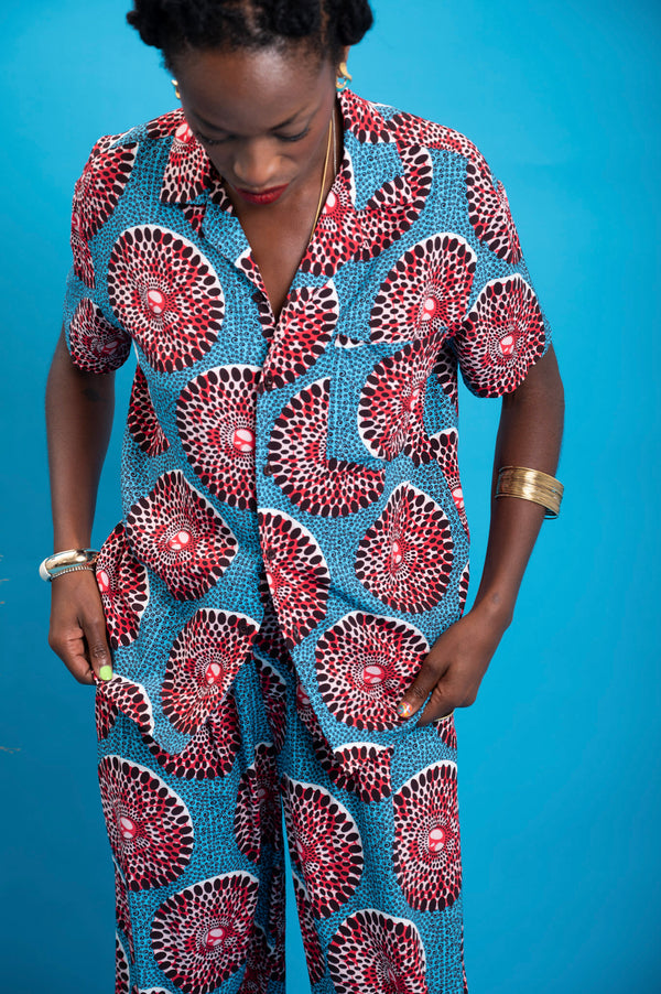 Ashanti Unisex Shirt  - Blue and Red Water Well Print