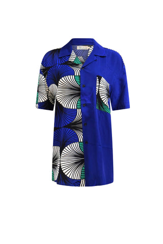 Ashanti Unisex Shirt  - Blue White & Green Ewa Naibu Print