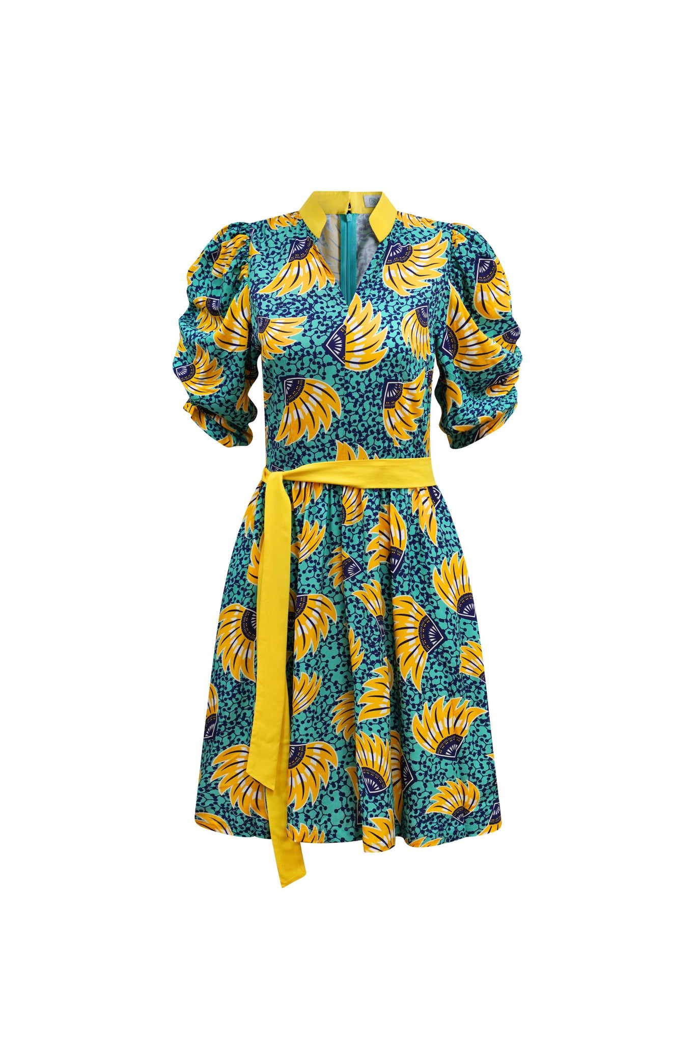 Gozie Dress - Yellow Cyan Sunkissed Maized Print