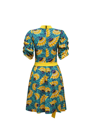 Gozie Dress - Yellow Cyan Sunkissed Maized Print