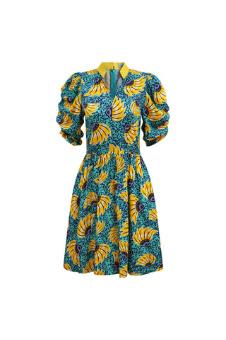 Gozie Dress - Yellow Cyan Sunkissed Maized Print