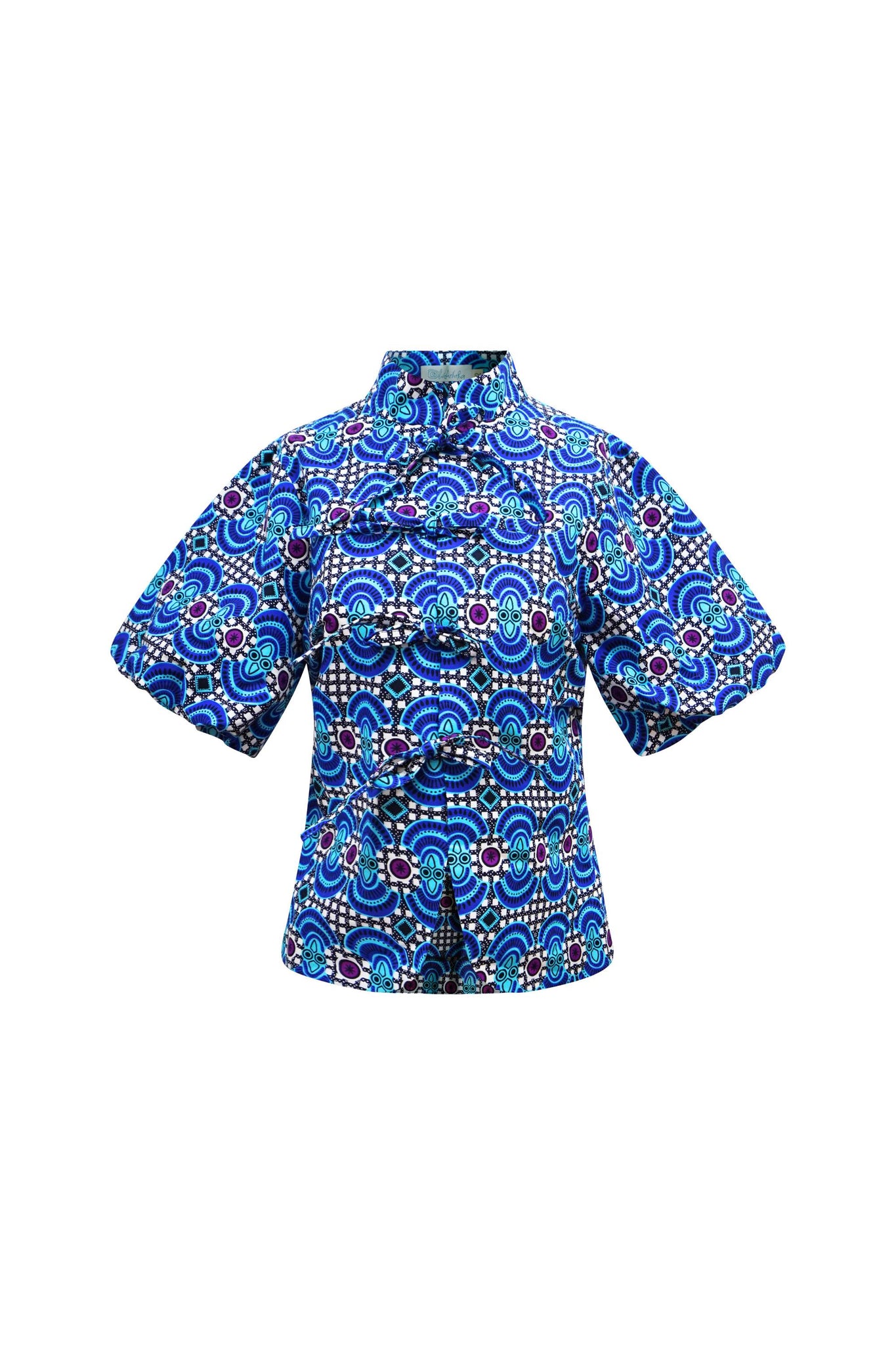 Stephanie Cheongsam Top - Blue Ankara Wax Cotton Print