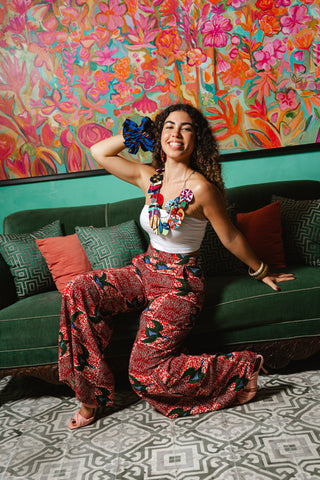 Chidera Wide-leg Pants - Red White & Green Onyame Sɛn Print