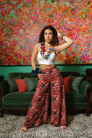 Chidera Wide-leg Pants - Red White & Green Onyame Sɛn Print