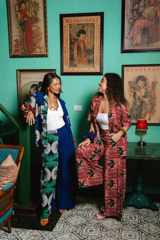 Chidera Wide-leg Pants - Red White & Green Onyame Sɛn Print