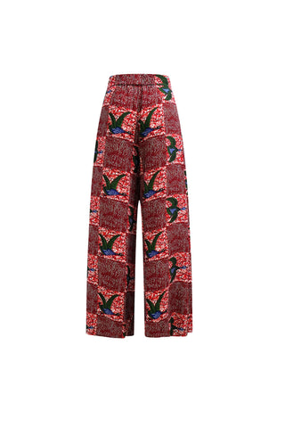 Chidera Wide-leg Pants - Red White & Green Onyame Sɛn Print