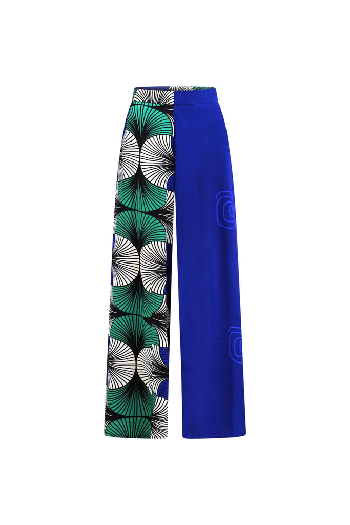 Chidera Wide leg Pants - Blue White & Green Stripes Ewa Naibu Print