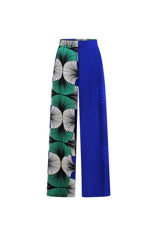Chidera Wide leg Pants - Blue White & Green Stripes Ewa Naibu Print