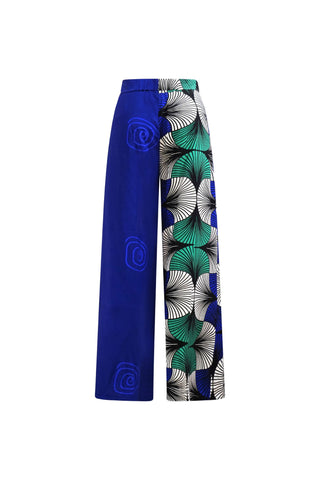Chidera Wide leg Pants - Blue White & Green Stripes Ewa Naibu Print