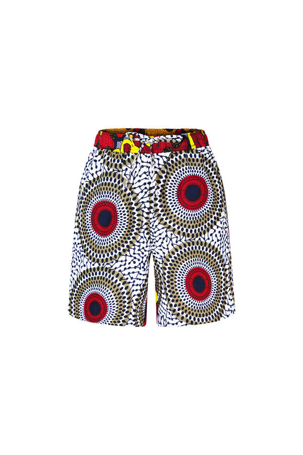 Chinny Shorts - Mix Match Awoluba/Water Well Yellow White and Red African Ankara Wax Cotton Print