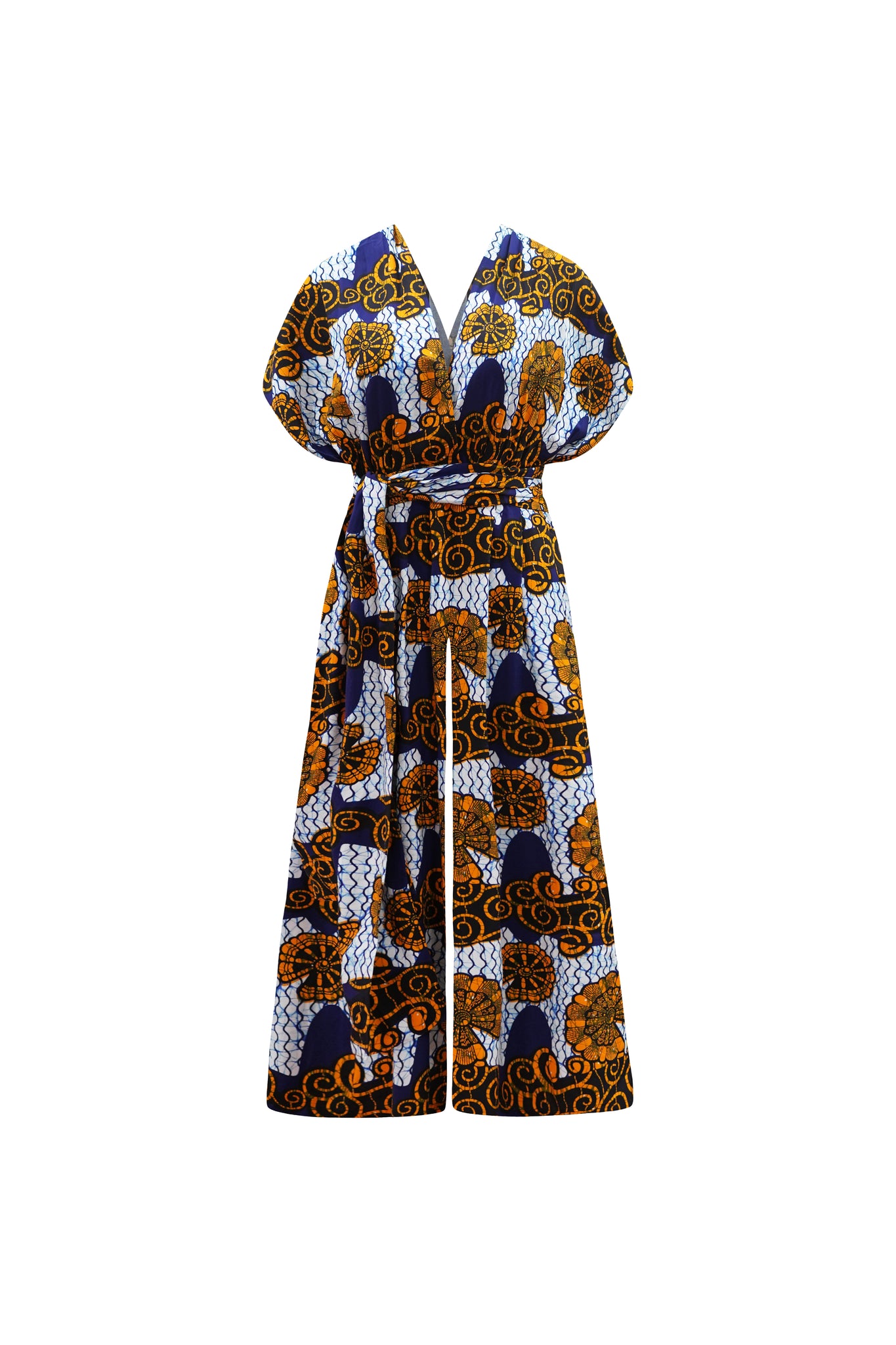 Chinwe Vintage Wide Culottes Infinity Jumpsuit - White and Blue House of Snails Print