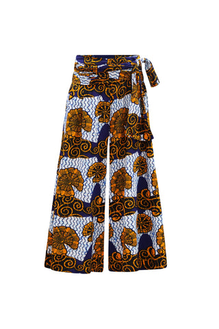 Chinwe Vintage Wide Culottes Infinity Jumpsuit - White and Blue House of Snails Print