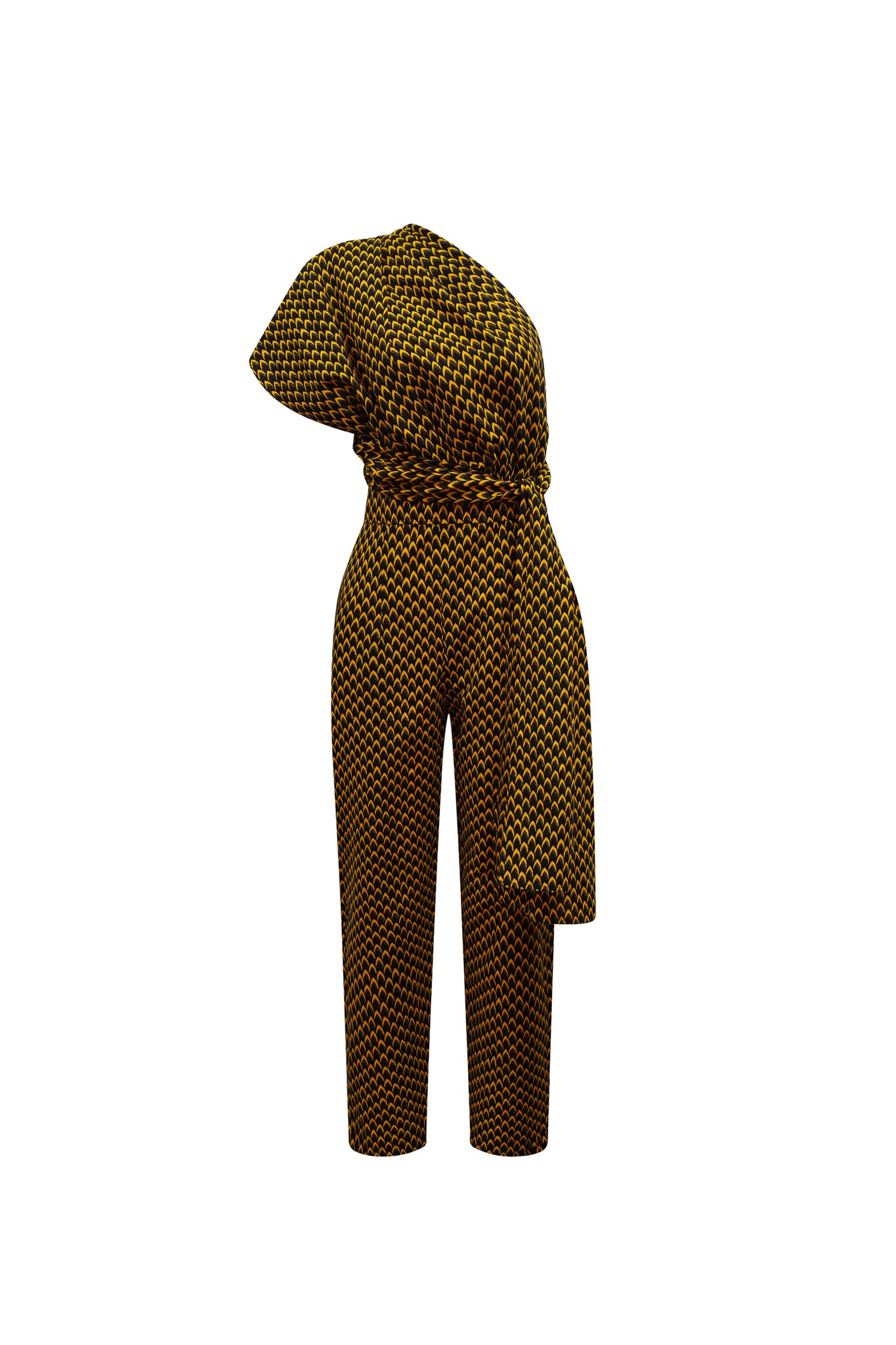 Chinwe Tapered leg Infinity Jumpsuit - Brown Yellow Fish Scale African Ankara Wax Cotton Print