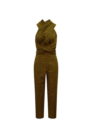 Chinwe Tapered leg Infinity Jumpsuit - Brown Yellow Fish Scale African Ankara Wax Cotton Print