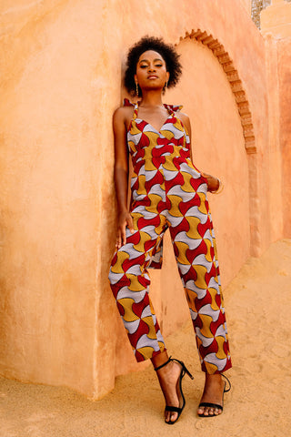 Chinwe Tapered leg Infinity Jumpsuit - Red Yellow White Santana African Ankara Wax Cotton Print