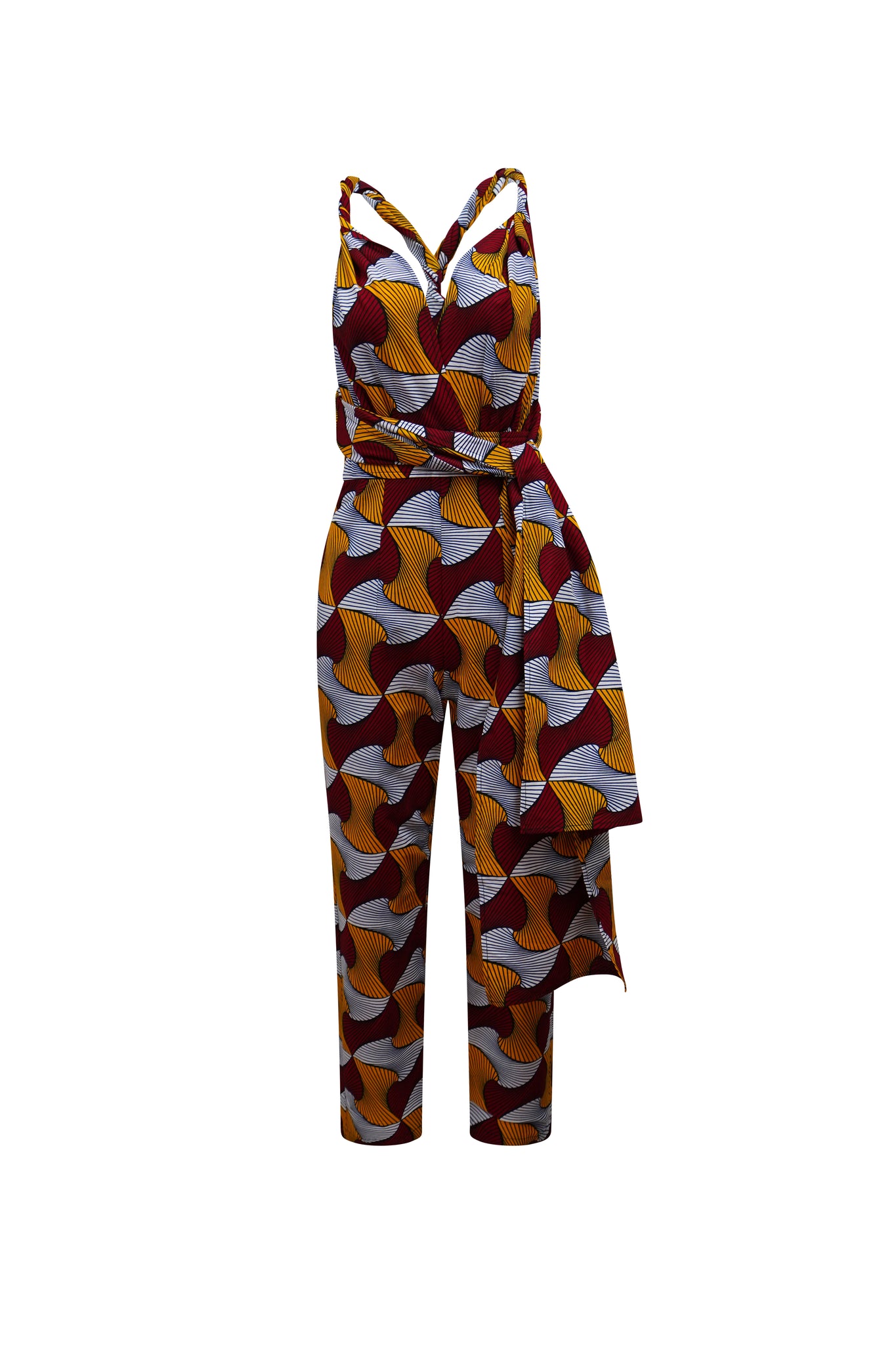 Chinwe Tapered leg Infinity Jumpsuit - Red Yellow White Santana African Ankara Wax Cotton Print