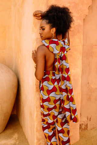 Chinwe Tapered leg Infinity Jumpsuit - Red Yellow White Santana African Ankara Wax Cotton Print