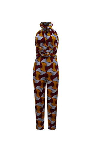 Chinwe Tapered leg Infinity Jumpsuit - Red Yellow White Santana African Ankara Wax Cotton Print