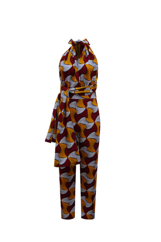 Chinwe Tapered leg Infinity Jumpsuit - Red Yellow White Santana African Ankara Wax Cotton Print