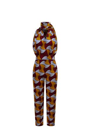 Chinwe Tapered leg Infinity Jumpsuit - Red Yellow White Santana African Ankara Wax Cotton Print