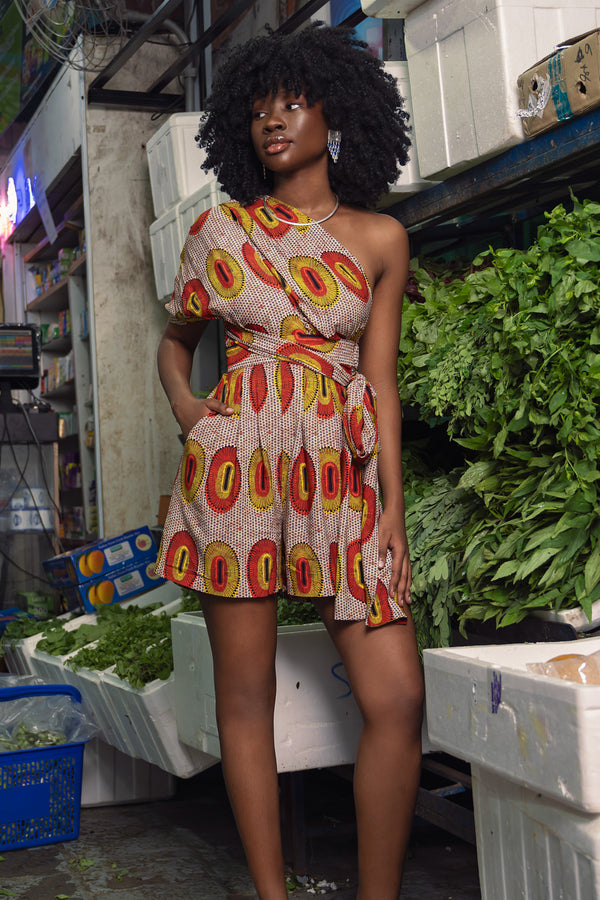 Chinwe Shorts Infinity Romper -  Yellow and Orange Rhythmic Spirits Print | ILC OA OG
