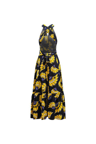 Chinwe Skirt Infinity Dress - Yellow & Black Plantain (banana) Print