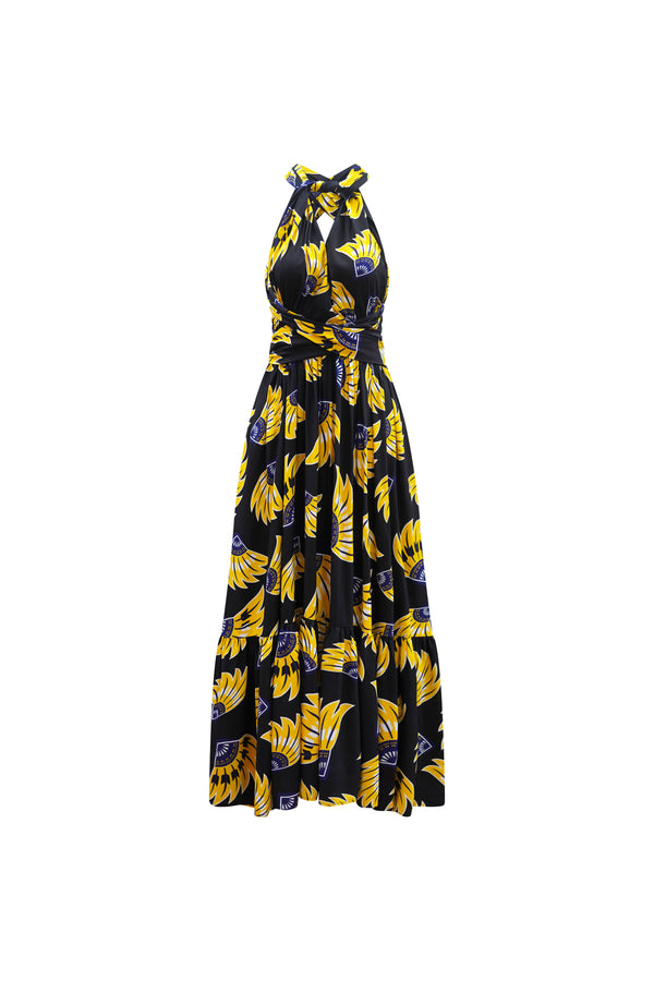 Chinwe Skirt Infinity Dress - Yellow & Black Plantain (banana) Print