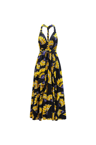Chinwe Skirt Infinity Dress - Yellow & Black Plantain (banana) Print