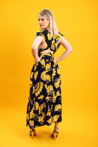 Chinwe Skirt Infinity Dress - Yellow & Black Plantain (banana) Print