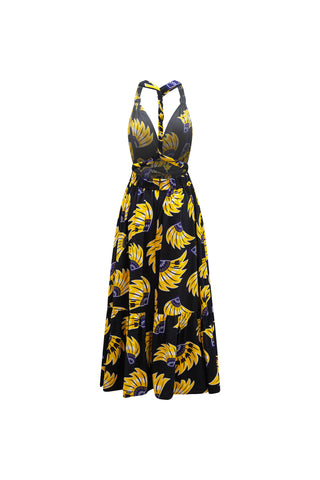 Chinwe Skirt Infinity Dress - Yellow & Black Plantain (banana) Print